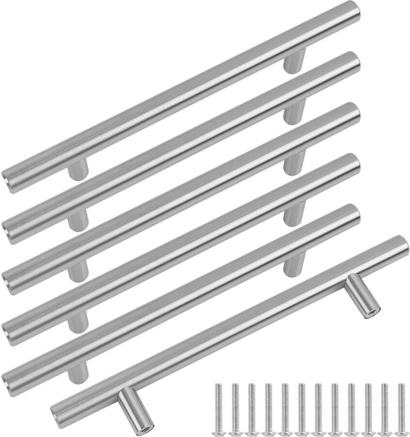 Ibenzoa Set van 6 zilverkleurige handgrepen voor kasten en lades met 128 mm boorafstand