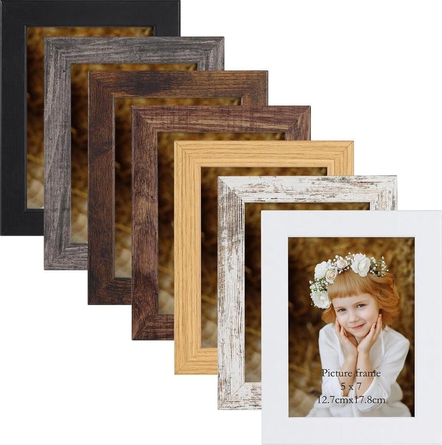 Ibenzoa Set van 7 rustieke fotolijsten in kleuren voor muur en tafel display