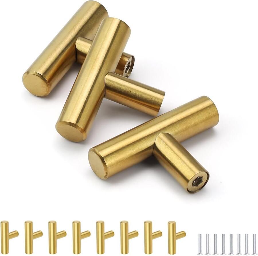 Ibenzoa Set van 8 gouden meubelknoppen voor kasten en laden met roestvrijstalen grepen