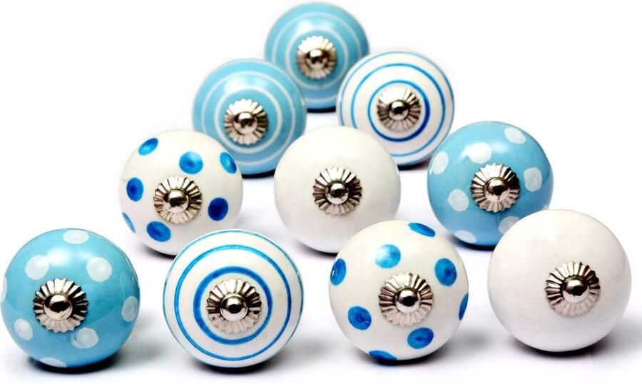 Ibenzoa Set van 8 Handbeschilderde Keramische Knoppen – Ontwerpen Handgemaakt