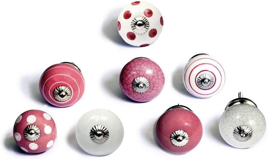 Ibenzoa Set van 8 Handbeschilderde Keramische Knoppen – Ontwerpen voor Kasten en Laden