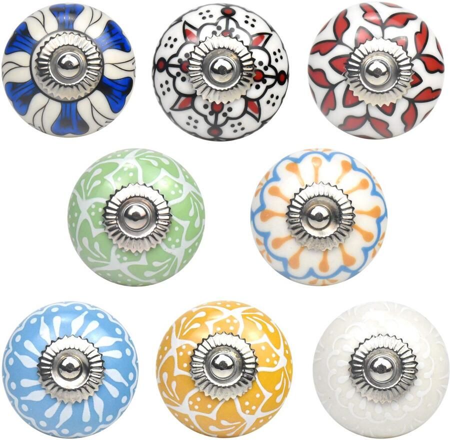 Ibenzoa Set van 8 handgeschilderde vintage keramische knoppen voor meubels en kasten