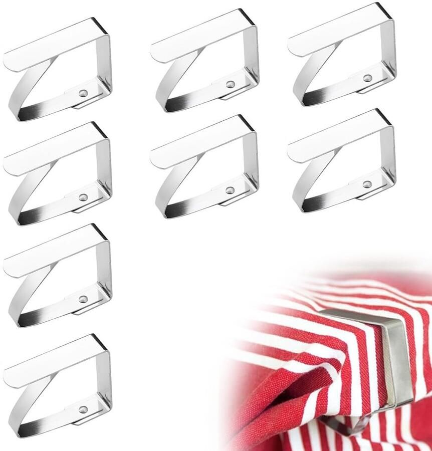 Ibenzoa Set van 8 Roestvrijstalen Tafelkleedklemmen voor Tafeldiktes en Gelegenheden