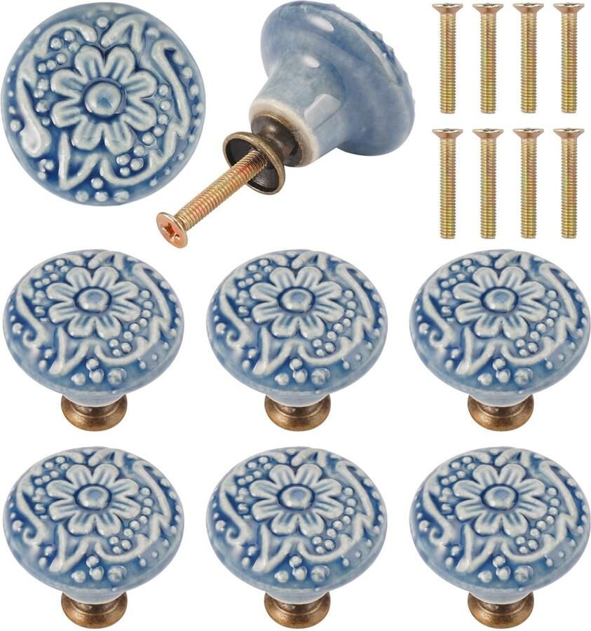 Ibenzoa Set van 8 Vintage Keramische Meubelknoppen met Bloemenpatroon en Schroeven voor Meubels