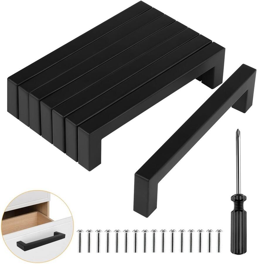 Ibenzoa Set van 8 zwarte deurgrepen met 128 mm gatafstand voor keuken en meubels