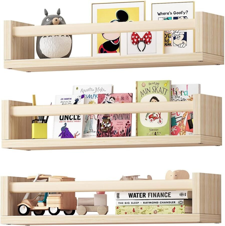 Ibenzoa Set van drie houten wandplanken voor decoratieve en praktische opbergruimte