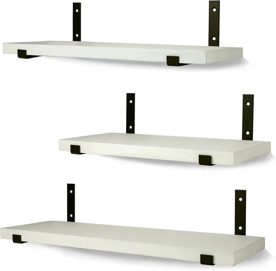 Ibenzoa Set van Drie Lichtgewicht Witte Houten Wandplanken Multifunctioneel Design