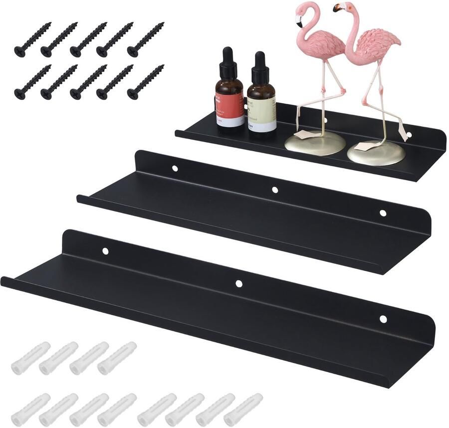 Ibenzoa Set van drie zwarte wandplanken voor stijlvolle decoratie en opslag