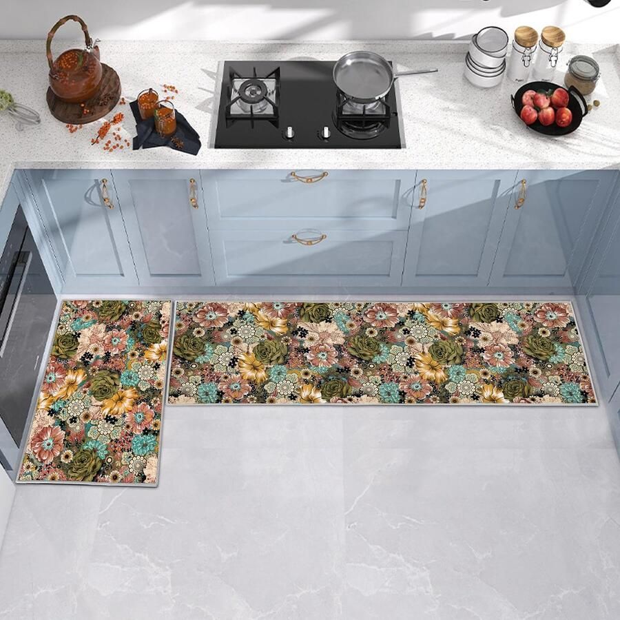Ibenzoa Set van twee antislip en waterdichte keukentapijten voor elke vloer