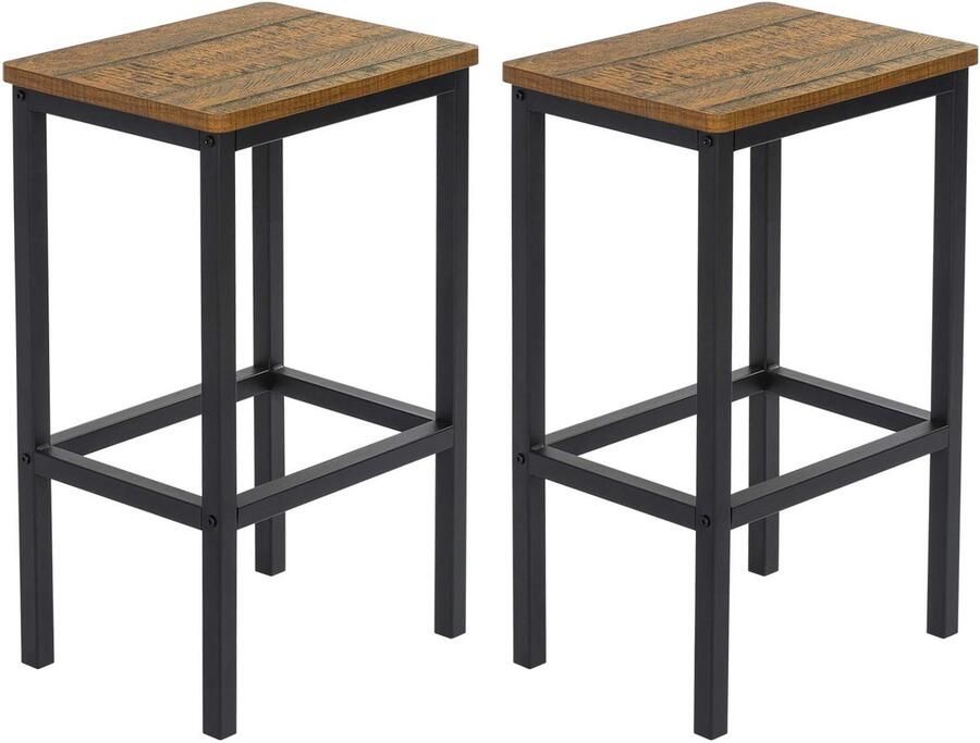 Ibenzoa Set van twee industriële barkrukken met zwart frame en voetsteunen