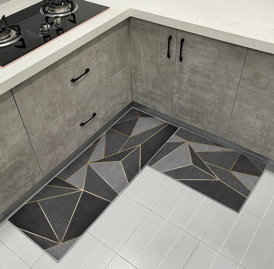 Ibenzoa Set van Twee Luxe Moderne Keukenlopers met Geometrisch Design en Antislip Onderkant
