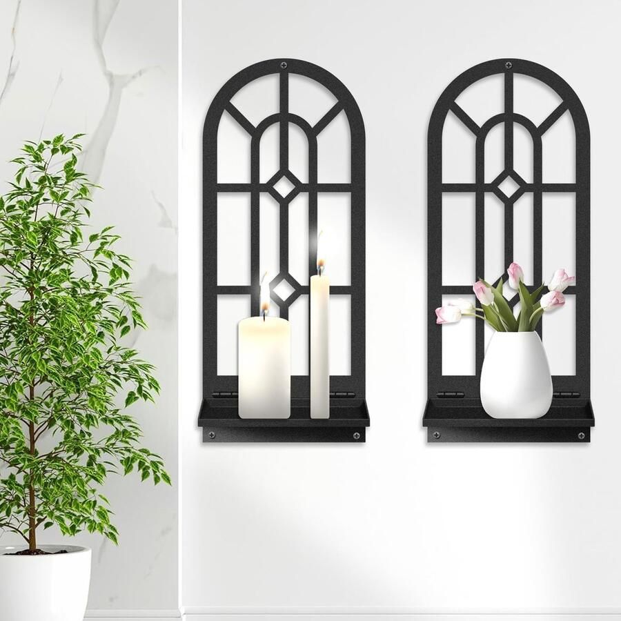 Ibenzoa Set van twee metalen wandkandelaars voor sfeervolle wanddecoratie