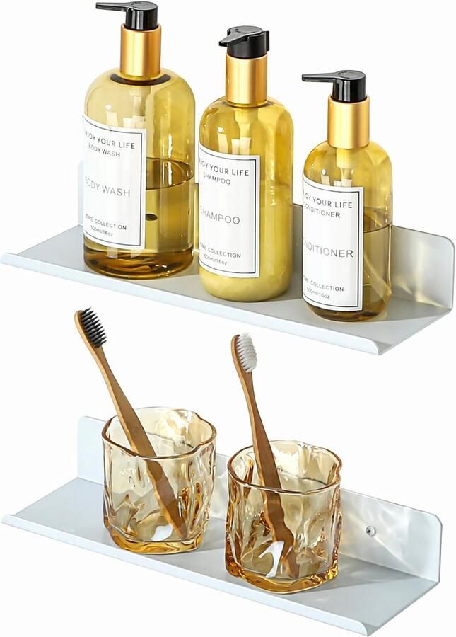 Ibenzoa Set van twee witte houten wandplanken voor keuken en woonkamer