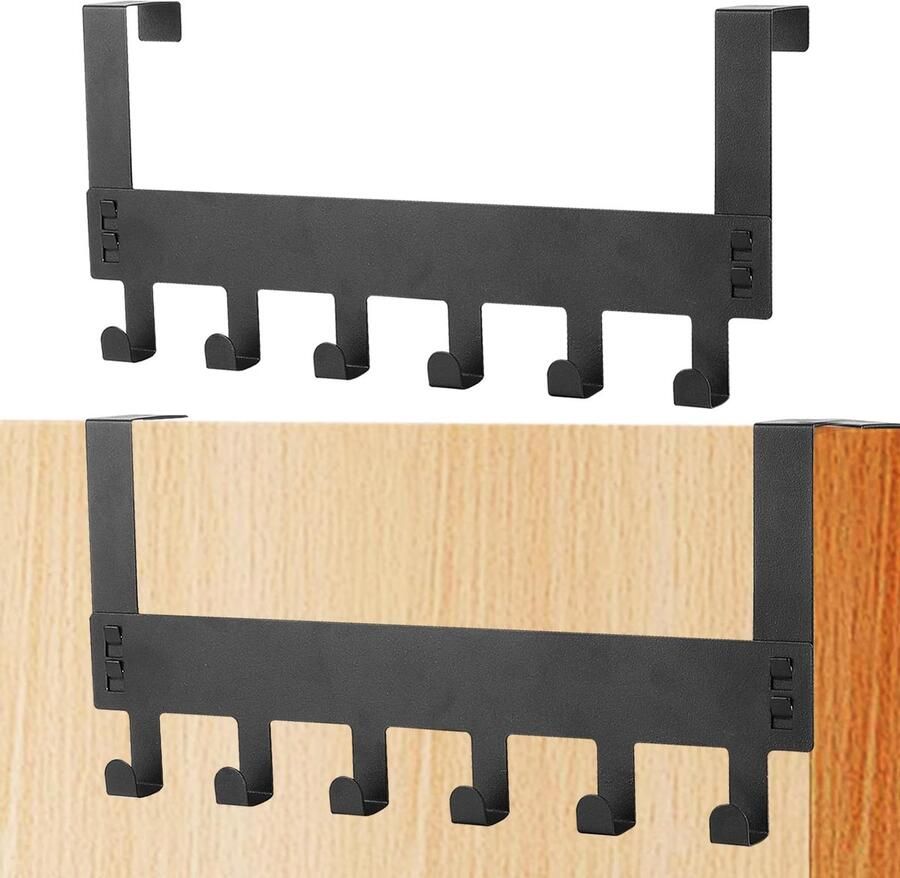 Ibenzoa Set van twee zwarte deurhaken met zes haken voor optimale opbergruimte