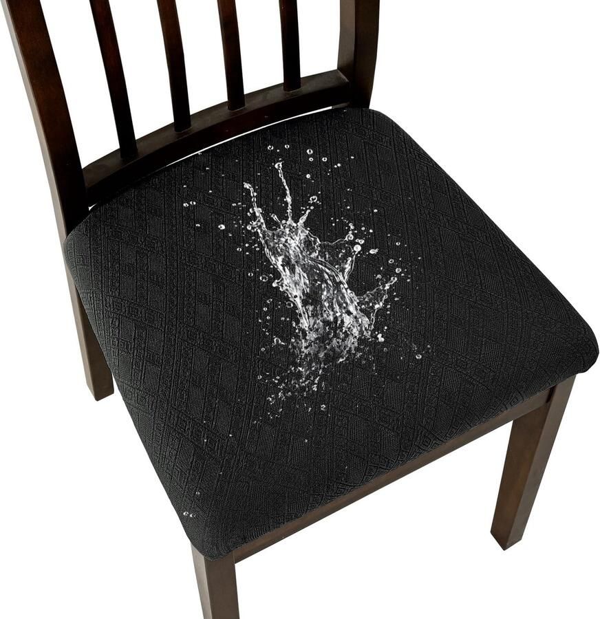 Ibenzoa Set van twee zwarte jacquard stoelhoezen voor eetkamerstoelen