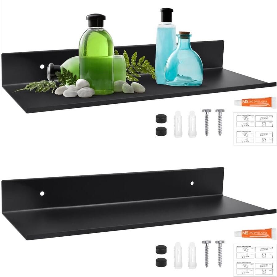 Ibenzoa Set van twee zwarte metalen wandrekken voor ruimtes in huis