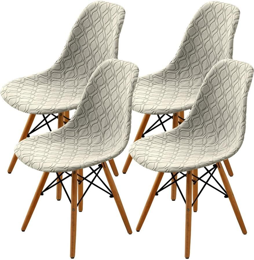 Ibenzoa Set van vier beige stretch stoelhoezen voor eetkamerstoelen wasbaar en afneembaar