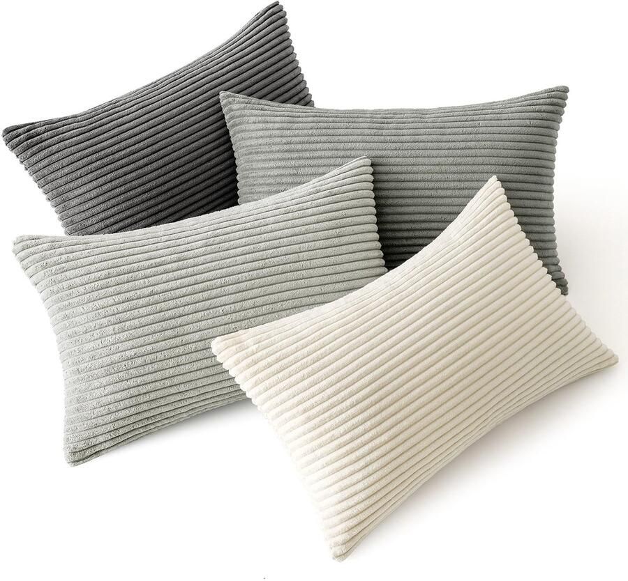 Ibenzoa Set van vier donkergrijze corduroy kussenslopen voor bank en bed