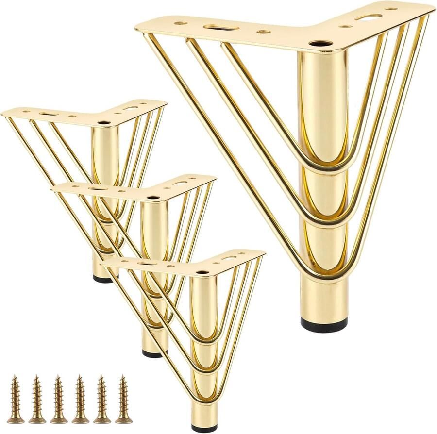 Ibenzoa Set van Vier Luxe Gouden Meubelpootjes Driehoekige Metalen Poten met Schroefverbinding 15 cm Hoogte