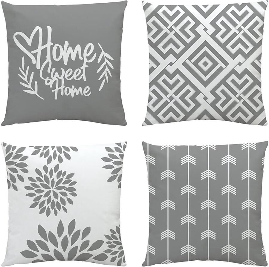 Ibenzoa Set Van Vier Luxe Kussenslopen Voor Bank Bed En Tuin 40 x 40 cm Grijs Modern Design