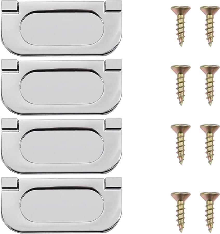 Ibenzoa Set van Vier Onzichtbare Deurgrepen voor Moderne Meubels met Schroeven in Zilver