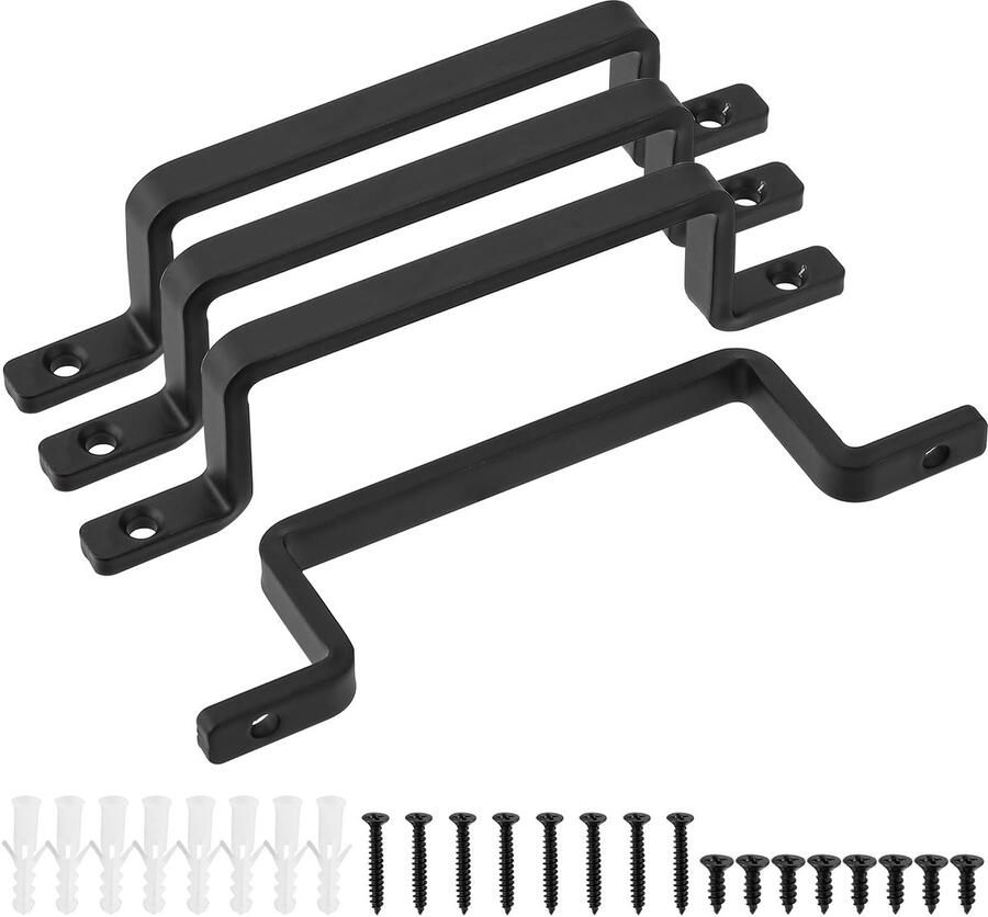 Ibenzoa Set van vier robuuste zwarte gietijzeren deurgrepen voor binnen en buiten gebruik