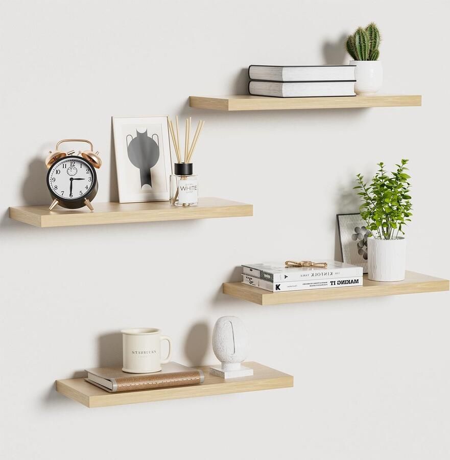 Ibenzoa Set van vier rustieke zwevende wandplanken van hout voor ruimtes