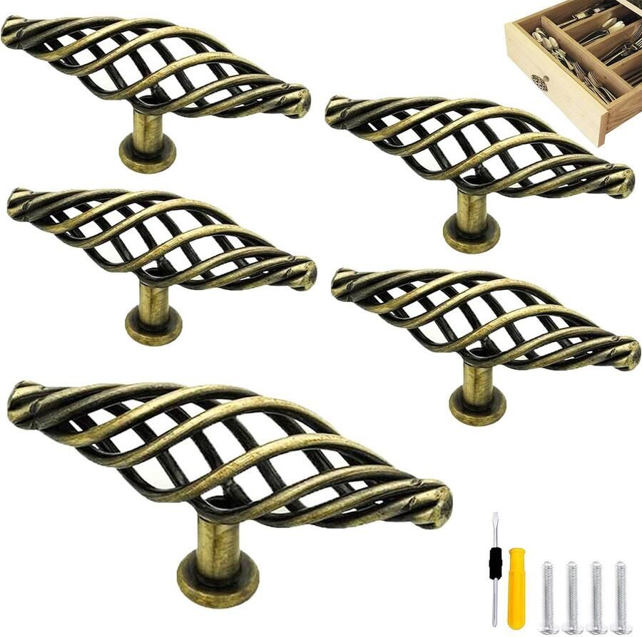Ibenzoa Set van vier vintage kastknoppen met antiek vogelkooi-ontwerp voor meubels