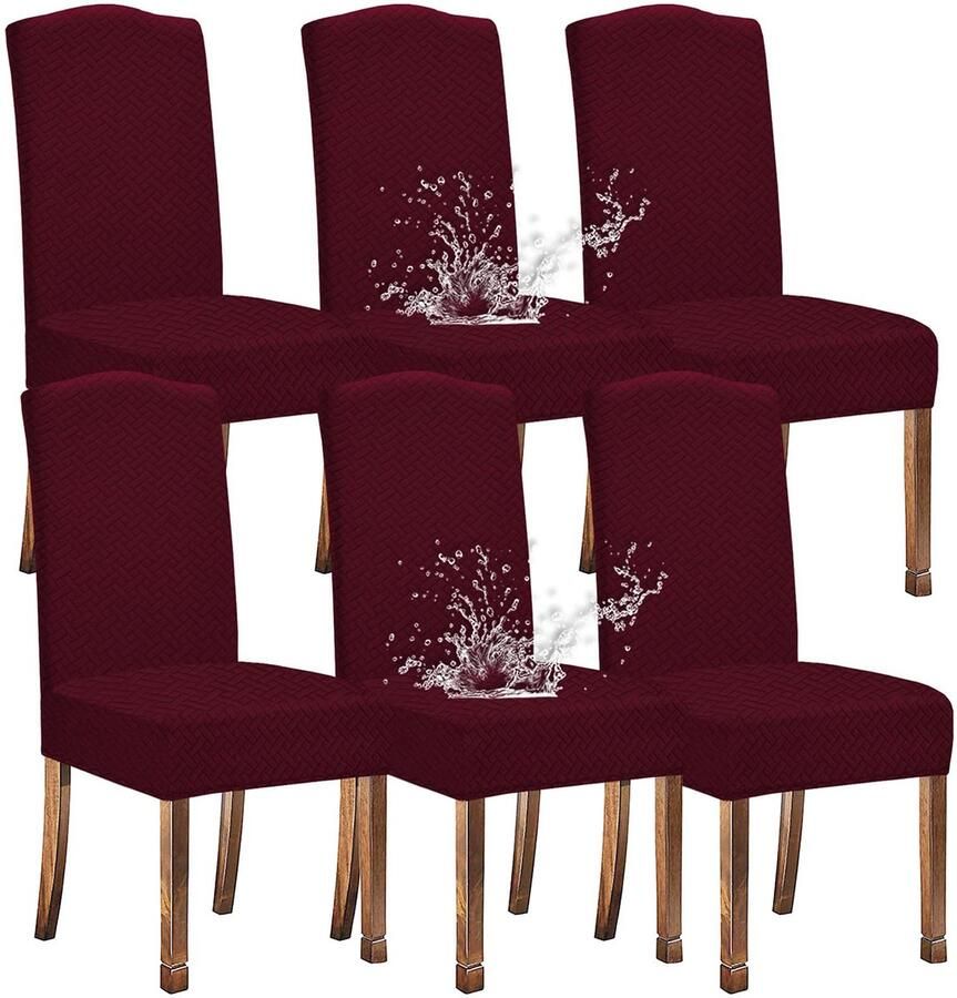 Ibenzoa Set van zes waterdichte stoelhoezen voor eetkamerstoelen in wijnrode kleur