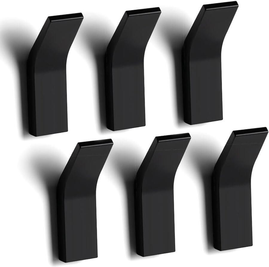 Ibenzoa Set van Zes Zelfklevende Wandhaken van Aluminium Mat Zwart – Voor Slaapkamer Badkamer en Keuken