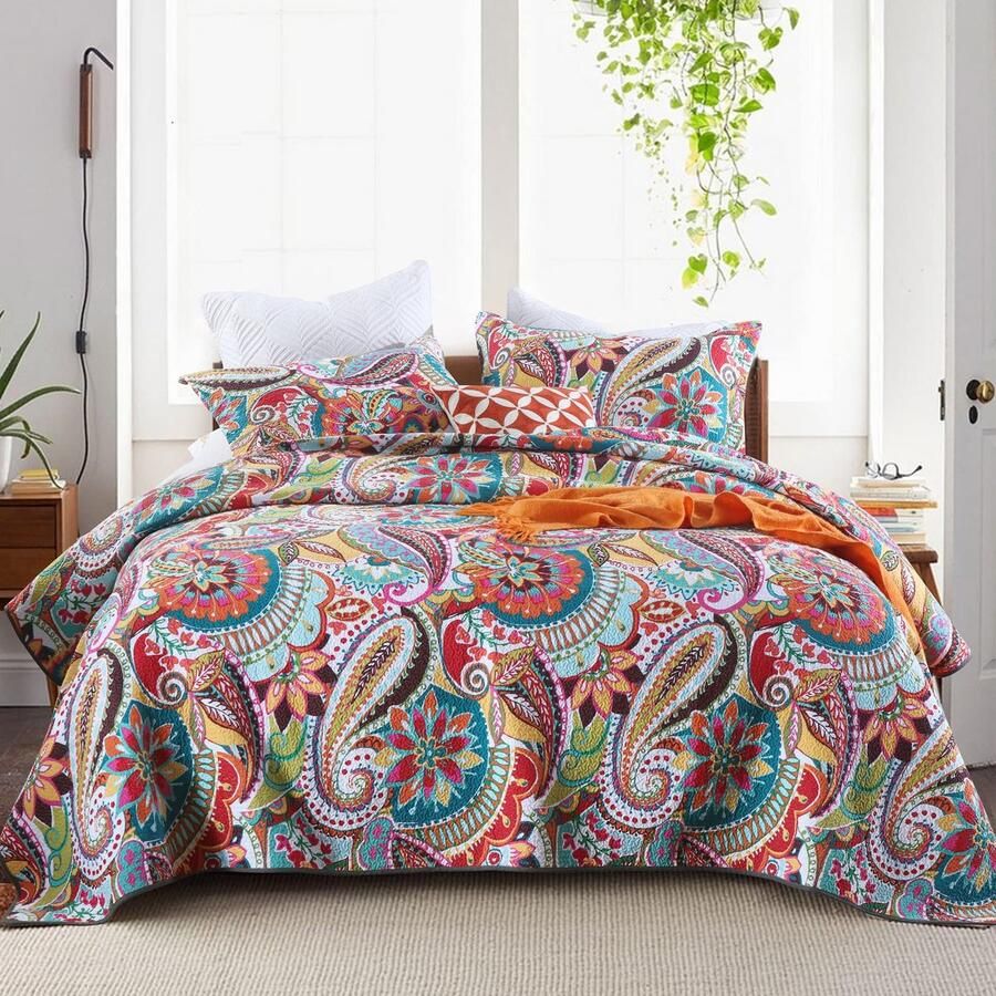 Ibenzoa Sfeervolle Boho-stijl Katoenen Sprei Set met Paisley-patroon voor Tweepersoonsbedden