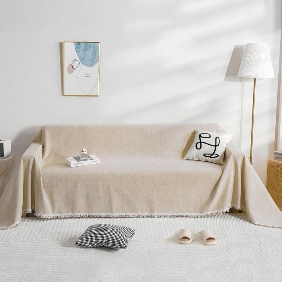Ibenzoa Sfeervolle Chenille Sofa Overtrek met Kwastjes Anti-Slip Bescherming voor Huisdieren en Kinderen Decoratieve Sofabedekking 180x150 cm