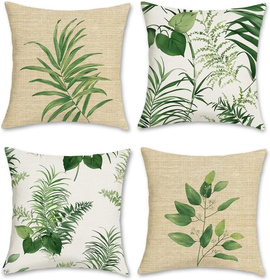 Ibenzoa Sierlijke Botanische Kussenslopen Set van 4 voor Bank en Woonkamer 45 x 45 cm