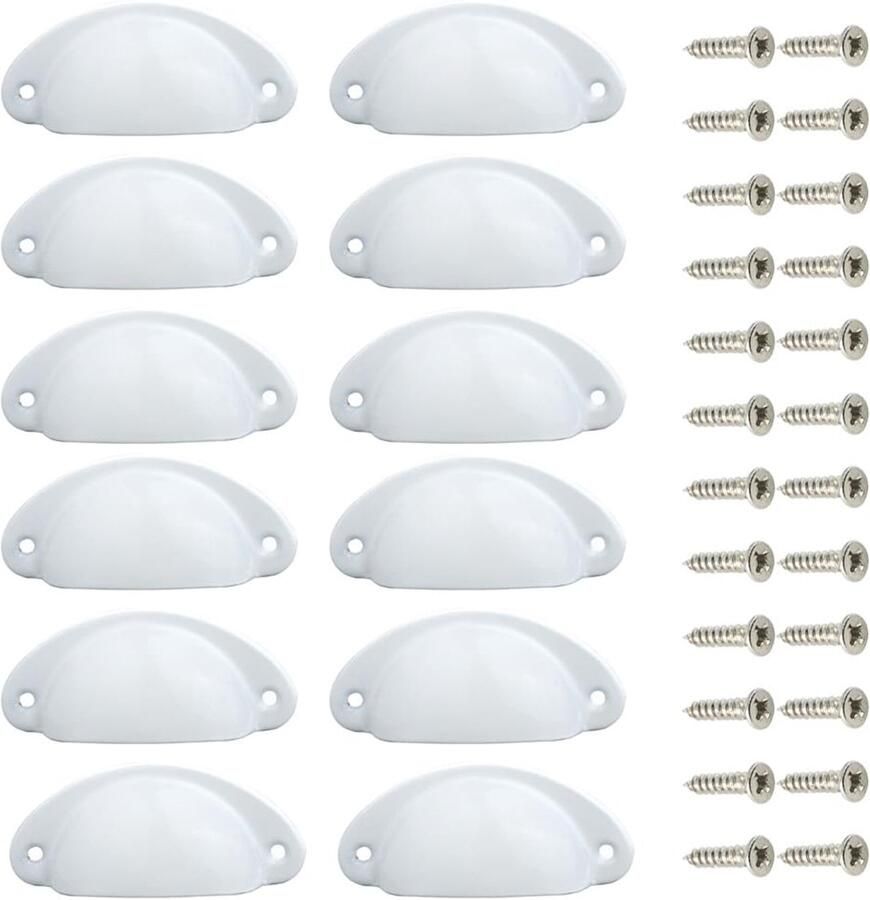 Ibenzoa Sierlijke Witte Schelpgrepen Set van 12 voor Meubels in Retro Stijl