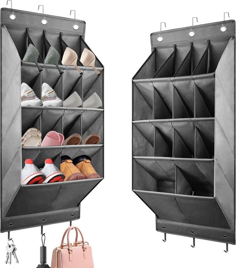 Ibenzoa Slim en Efficiënt Hangend Schoenenrek voor Deur met 14 Diepe Vakken en 6 Haken