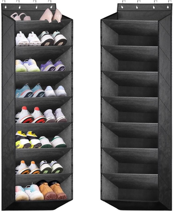Ibenzoa Slim en Efficiënt Hangend Schoenenrek voor Deur met 8 Diepe Vakken Geschikt voor 24 Paar Schoenen Zwart