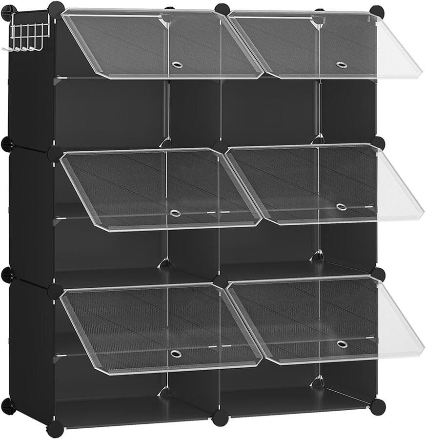 Ibenzoa Slim en Ruimtebesparend Schoenenrek met 6 Vakken en Deuren voor 24 Paar Schoenen