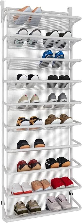 Ibenzoa Slim en Ruimtebesparend Schoenenrek voor Deurophanging met 10 Niveaus in Mat Wit
