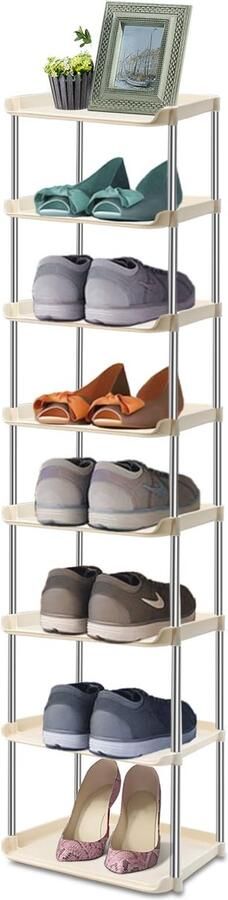 Ibenzoa Smal en Ruimtebesparend Doe-Het-Zelf Schoenenrek met 8 Niveaus en Transparante Opbergoptie
