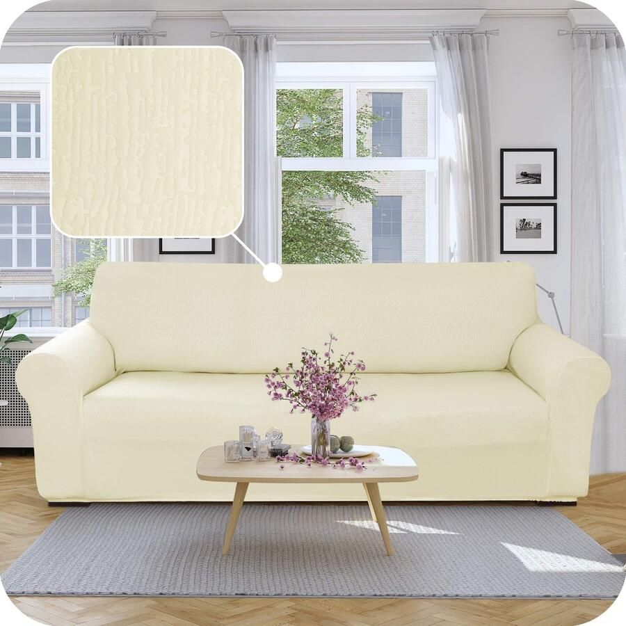 Ibenzoa Sofahoes Stretch Voor Woonkamer Elastische en Antislip Bescherming Beige 4-Zits