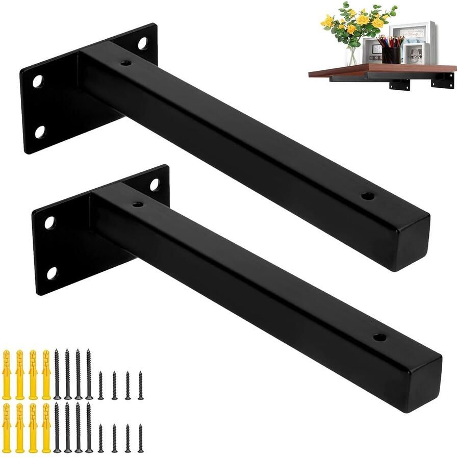 Ibenzoa Stevige Zwarte Muurbeugels voor Zwevende Wandplanken Set van 2 voor Zware Lasten
