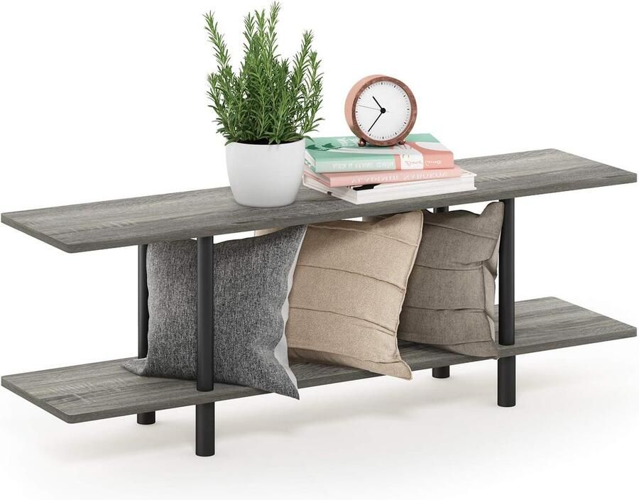 Ibenzoa Stijlvol en functioneel breed boekenkast met twee niveaus in grijstinten