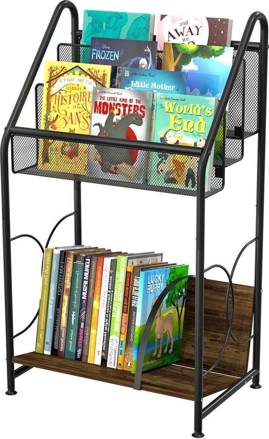 Ibenzoa Stijlvol en Ruimtebesparend Boek- en Platenrek op Wielen voor Kleine Ruimtes Metalen en Houten Constructie