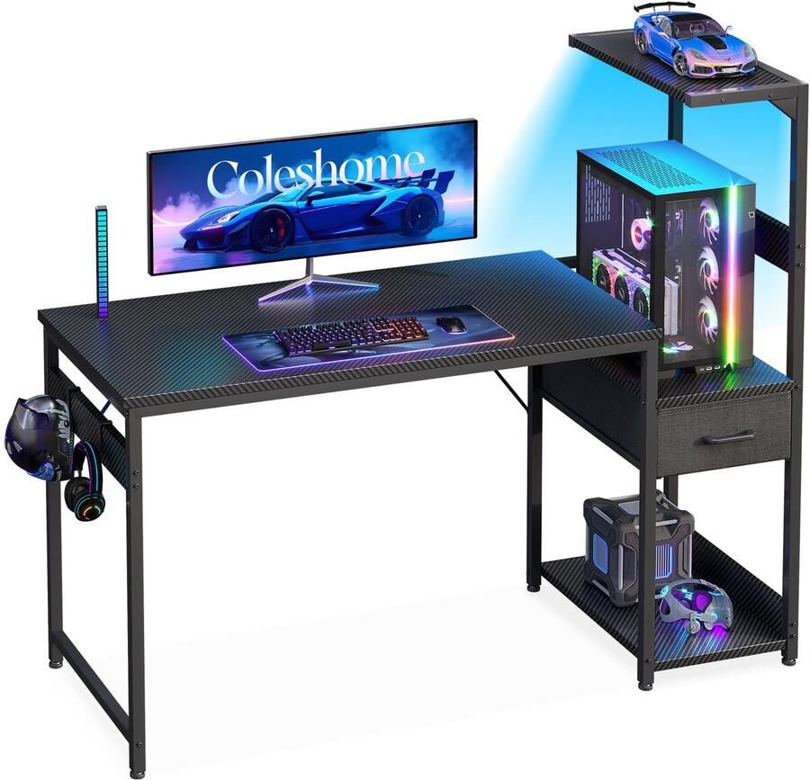 Ibenzoa Stijlvol Gamingbureau met LED Verlichting en Omkeerbaar Ontwerp