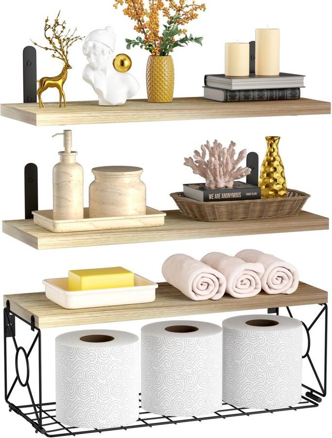 Ibenzoa Stijlvol Houten Wandrek met Praktische Zwevende Planken voor Alle Ruimtes