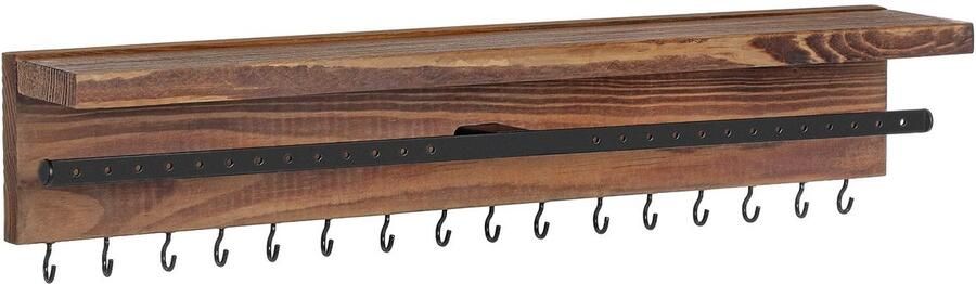 Ibenzoa Stijlvol Houten Wandrek voor Sieradenopslag met Haken en Openingen in Donkerbruine Afwerking