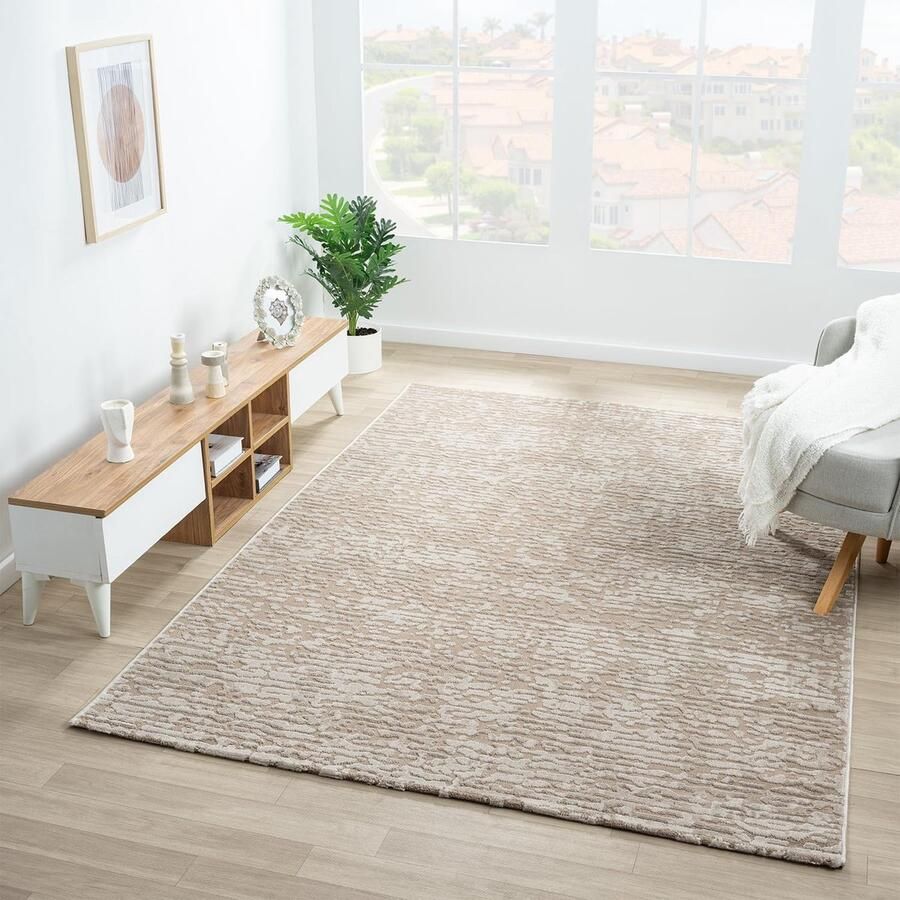 Ibenzoa Stijlvol Laagpolig Vloerkleed voor Woonkamer en Slaapkamer met 3D Effect in Taupe 80x150 cm