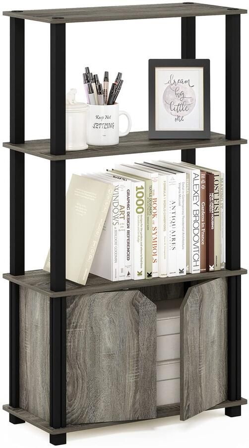 Ibenzoa Stijlvol multifunctioneel opbergrek met vier planken en deur in eikenzwart