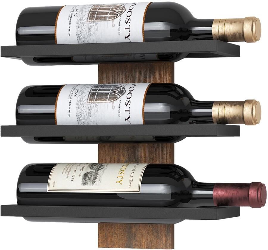Ibenzoa Stijlvol Muur Wijnrek met Drie Lagen voor Functionele Wijnopslag en Artistieke Presentatie