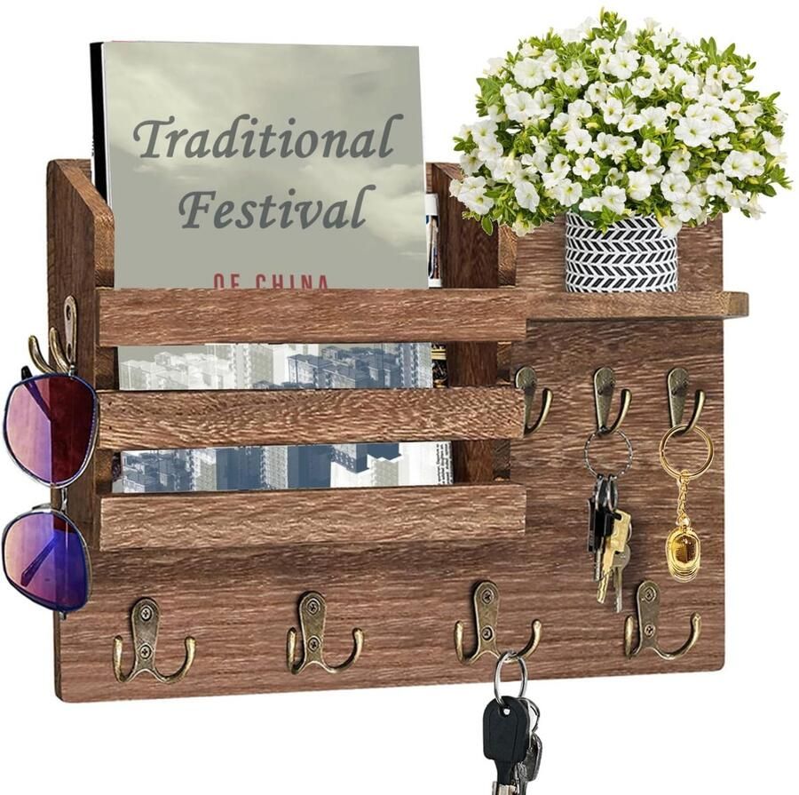 Ibenzoa Stijlvol Wandrek met Sleutelkastje en Opbergruimte voor Hal Kantoor of Woonkamer 34x22x8 cm